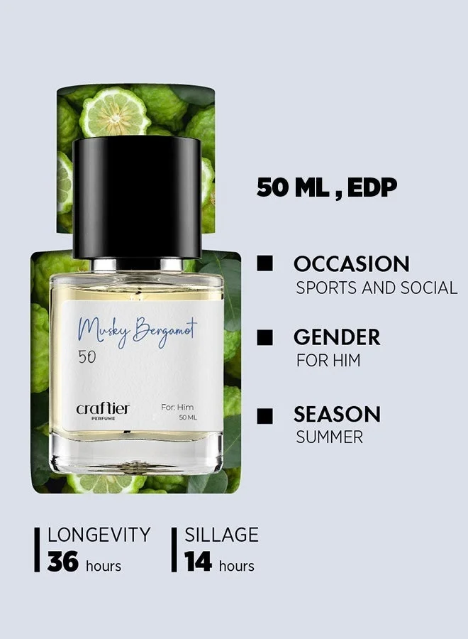 Craftier Perfume 50 MUSKY BERGAMOT - Inspired of-FAHRENHEIT, Eau De Parfum for Men - 50ml, Long Lasting Musky Fragrance Upto 36 Hrs, Travel Size Men's Perfume for Men | Best Price UAE