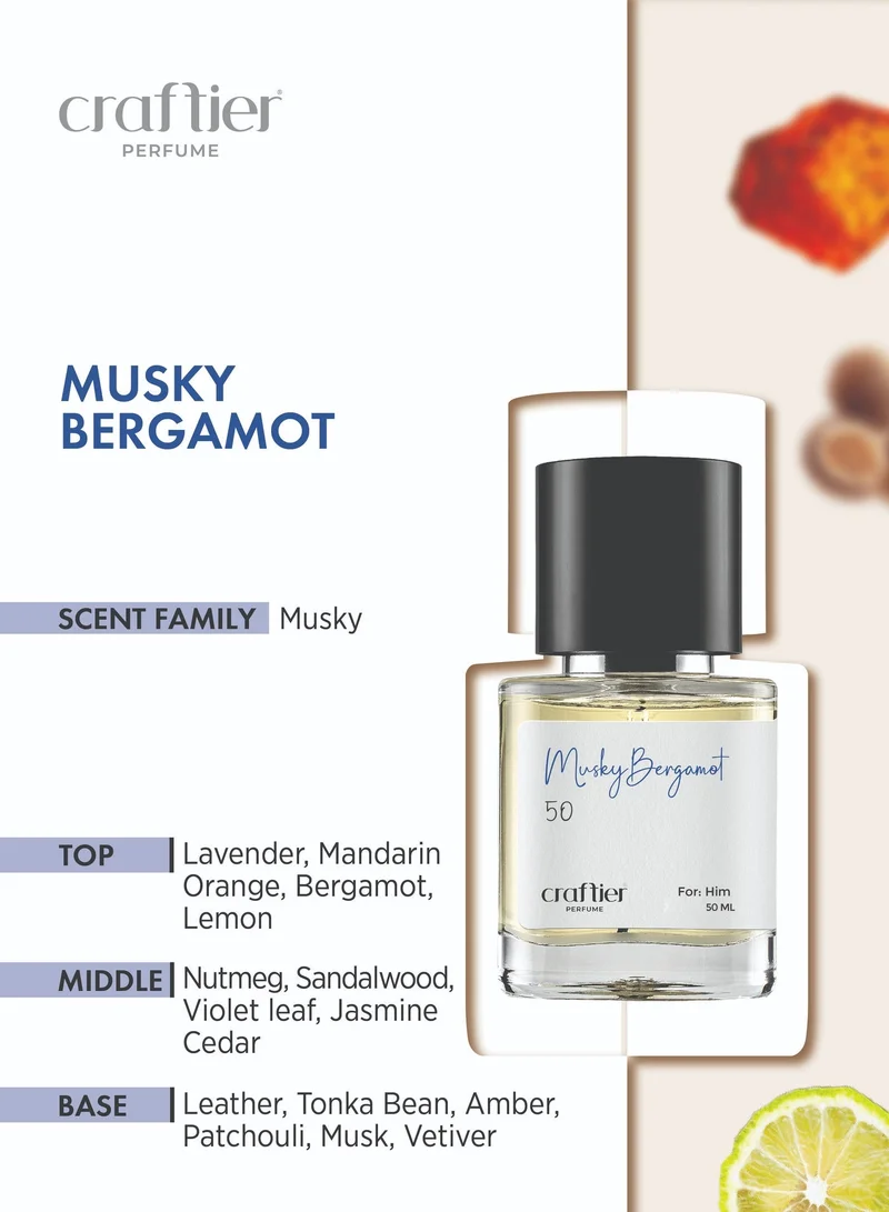 Craftier Perfume 50 MUSKY BERGAMOT - Inspired of-FAHRENHEIT, Eau De Parfum for Men - 50ml, Long Lasting Musky Fragrance Upto 36 Hrs, Travel Size Men's Perfume for Men | Best Price UAE