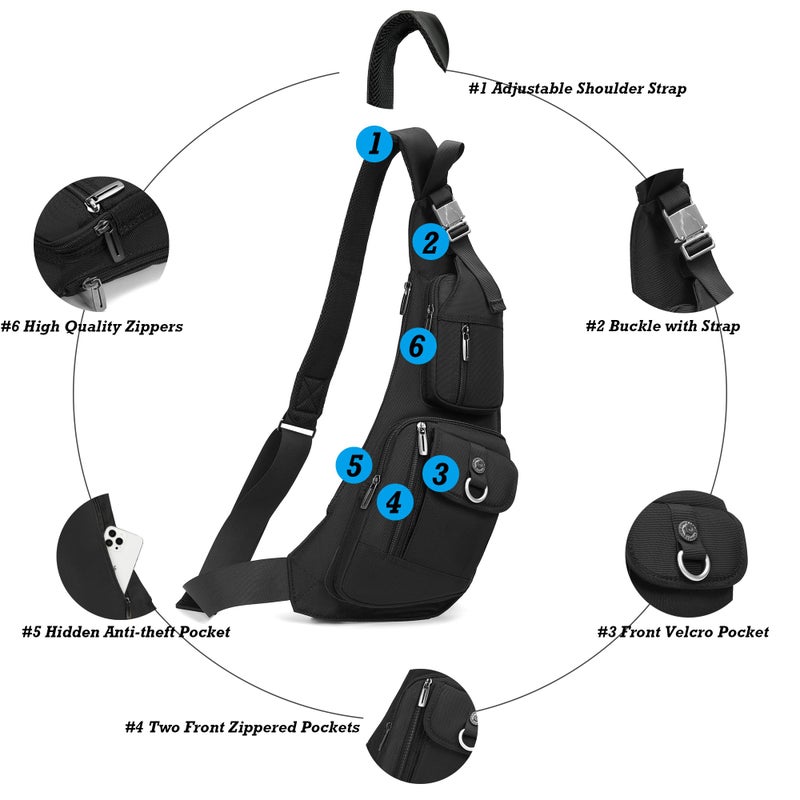 NICGID Sling Bag Chest Shoulder Backpack Crossbody Bags Casual Daypack for Men Women (Black-014) - Image 3
