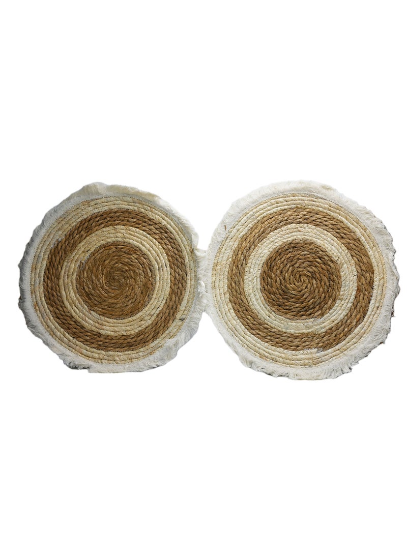 Innovity 2 Pieces Round Straw Placemat ,Thickened Heat Insulation Tassel Edge Coaster, Cotton Thread Woven Table Pad, Solid Color Cloth Art Tassel Table Mat, Room Decor, Kitchen Supplies - Image 2