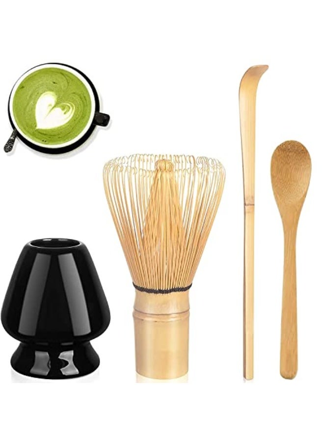 Matcha Whisk Set - Matcha Whisk (Chasen) + Bamboo Spoon with Hook (Chashaku) + Small Spoon + Whisk Holder - 4 Pieces Bamboo Matcha Whisk - For Making a Traditional Cup of Japanese Matcha Tea from Tol House  - Image 1