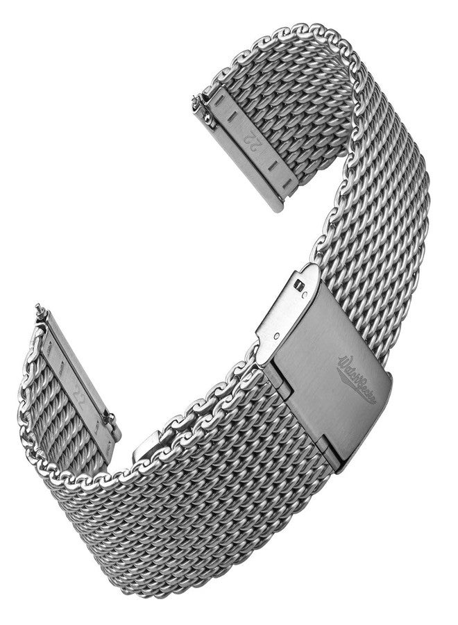 WatchGecko Classic Mesh Watch Strap, Polished or Satin Brushed Finish, 18-22mm. Men's Replacement Stainless Steel Band. Quick Release Spring Bars for Easy Changes, 20mm, Stainless Steel, No Gemstone - Image 1