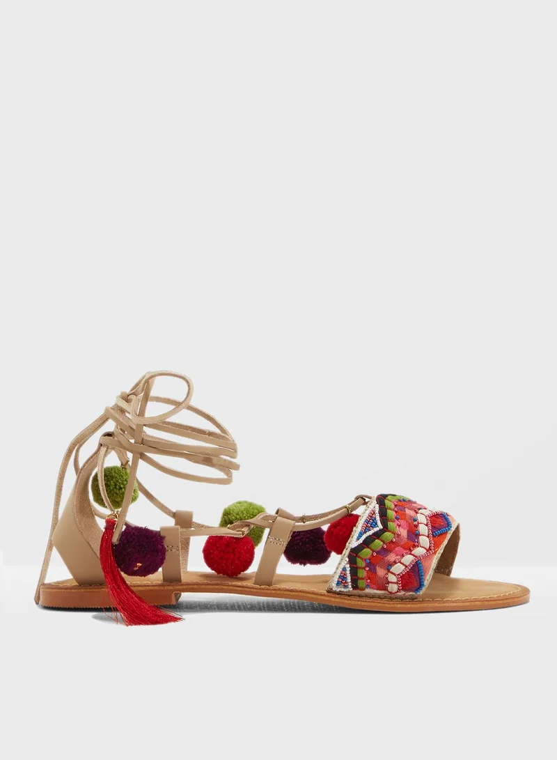 VERO MODA Lia Pom Pom Gladiator Leather  Sandals