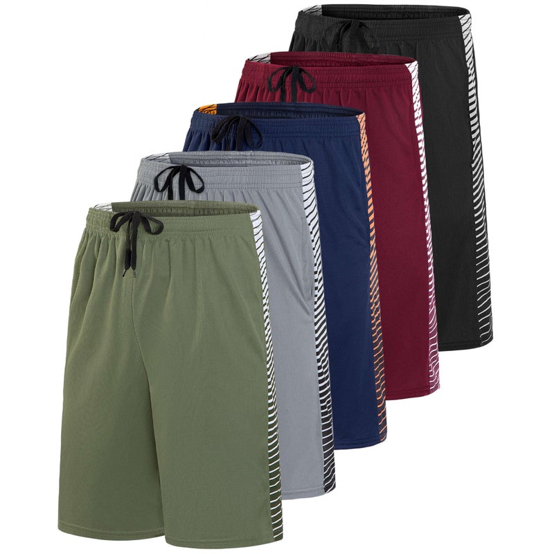 Real Essentials 5 Pack Mens 9 Mesh Shorts Athletic Gym Workout Basketball Running Casual Lounge Activewear Pockets Set 9L
