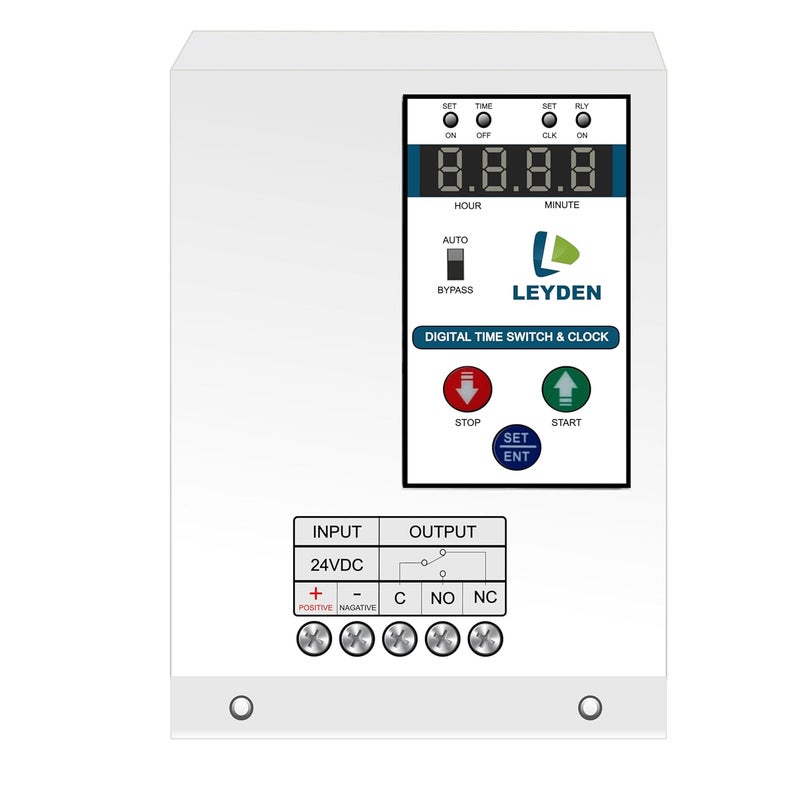 LEYDEN 24 Volt DC 15A TMCLK24VDC NONC 24 Hour Real Clock Timer Switch 50 ONOff Per Day Cyclic Function Up to 9999 Second Programmable Electronic Timer Switch 1 Year Warranty - Image 1
