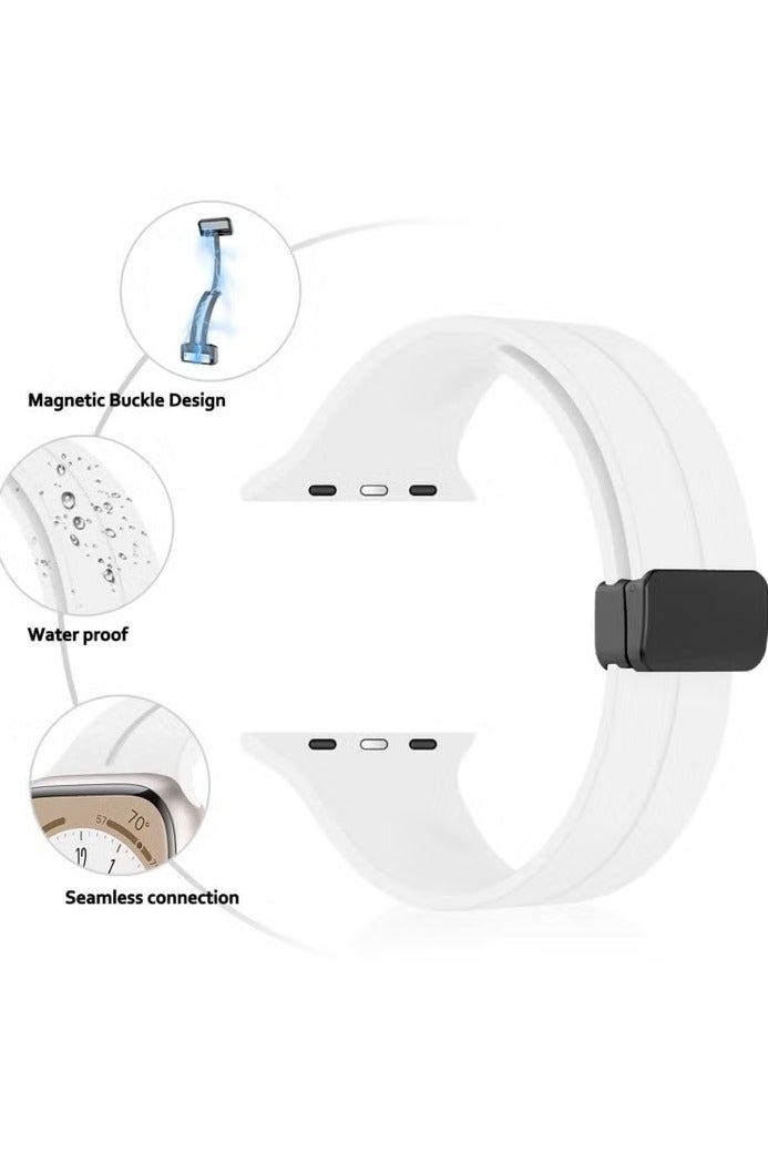 Watch Magnetic Band for Apple Watch Ultra Soft Silicone Sport Strap Men Women Compatible with iWatch Size 42-44-45-49 MM White - Image 2