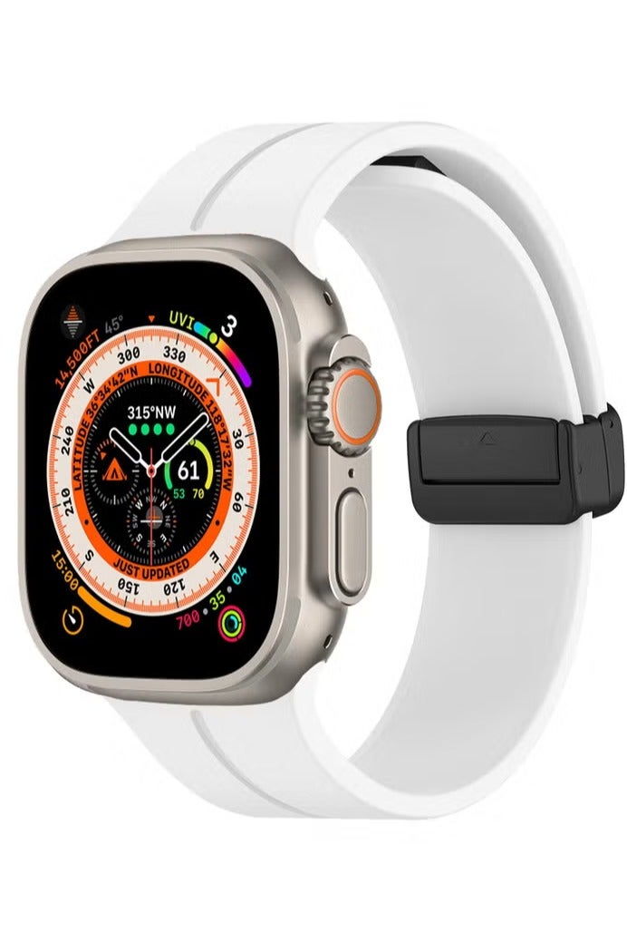 Watch Magnetic Band for Apple Watch Ultra Soft Silicone Sport Strap Men Women Compatible with iWatch Size 42-44-45-49 MM White - Image 3