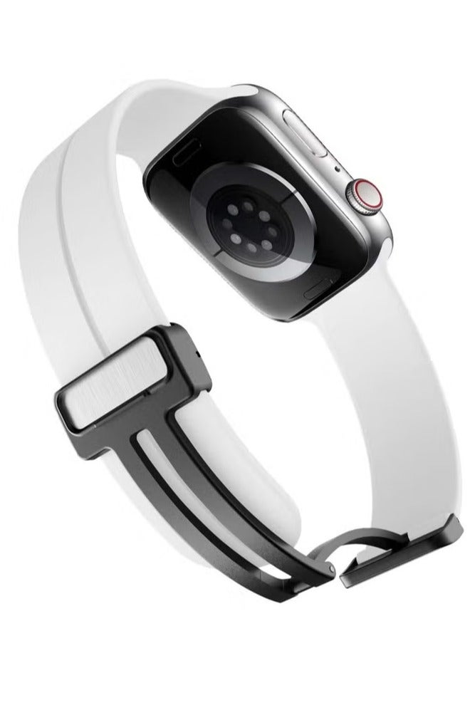 Watch Magnetic Band for Apple Watch Ultra Soft Silicone Sport Strap Men Women Compatible with iWatch Size 42-44-45-49 MM White - Image 1