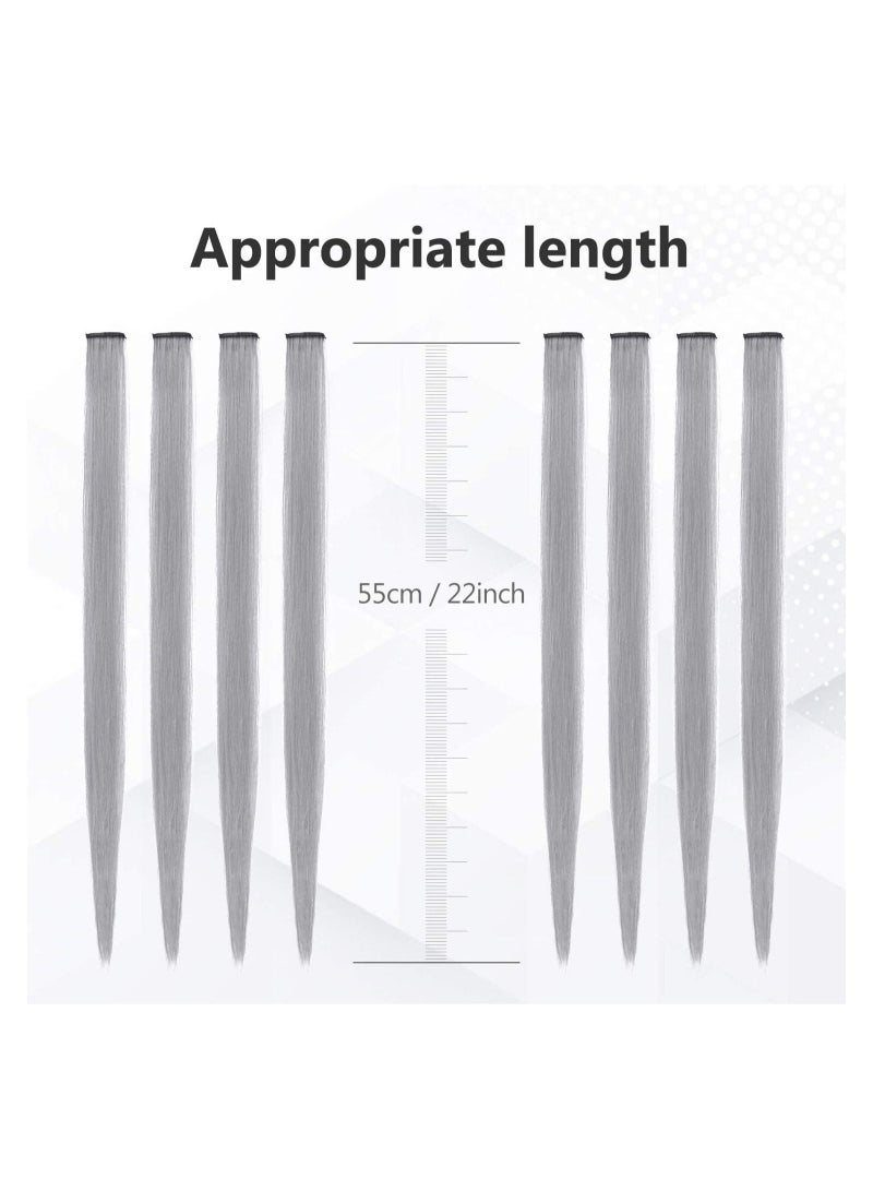 إستيل وصلات شعر ملونة مقاس 22 بوصة قطعة شعر مستقيمة متعددة الألوان للحفلات مزودة بمشبك في وصلات شعر صناعية 10 قطع رمادي - Image 3