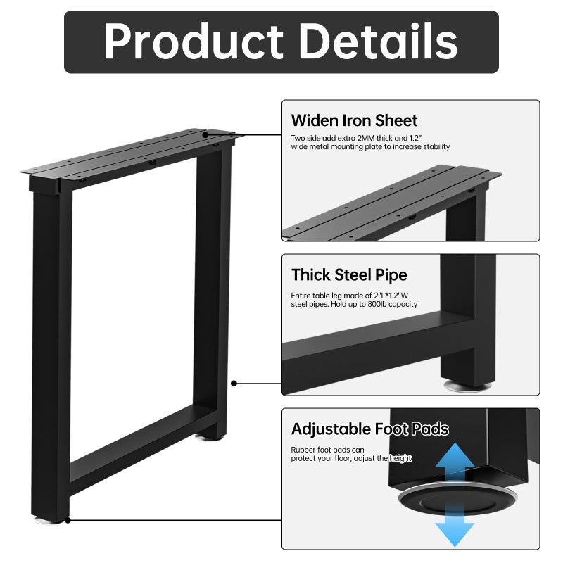 TOCRETOARE Metal Table Legs Heavy Duty, 28â€H x 24â€W, Metal Furniture Legs for Dining Desk Bench and Coffee Table, Industrial Black DIY Iron Bench Legs, Set of 2 - Image 4