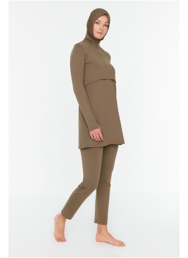 trendyol - Mink Long Sleeve Performance Knitted 4-Piece Swimsuit Set TCTSS22CF0012 - Image 1