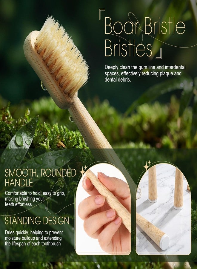 Ferrochef 9 Pack Boar Bristle & Bamboo Toothbrush Made from Natural Boar Hair Bristles and Bamboo Handle, Plastic & Nylon Free Biodegradable Quick Dry Design - Image 3