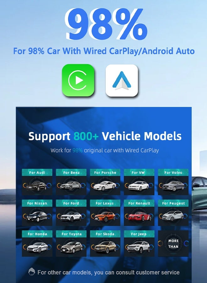 هافن محول كاربلاي اللاسلكي لـ Carplay & Android, حول محول كاربلاي سلكي إلى محول آبل كاربلاي اللاسلكي, صغير الحجم مع كابل الامتداد USB & USB-C/Type-C, تحكم مستقر و بلا تأخير - Image 4