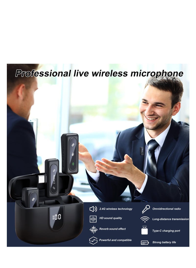 SYOSI Wireless Mini Lavalier Lapel Microphone - 2 Pack Clip on Microphone for iPhone Android iPad with Charging Case 48H Plug and Pick-up 2.4G Ultra-Low Delay Noise Reduction for Video Podcast Vlog YouTube - Image 2