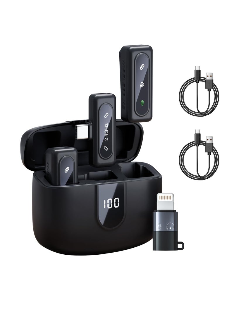 SYOSI Wireless Mini Lavalier Lapel Microphone - 2 Pack Clip on Microphone for iPhone Android iPad with Charging Case 48H Plug and Pick-up 2.4G Ultra-Low Delay Noise Reduction for Video Podcast Vlog YouTube - Image 1