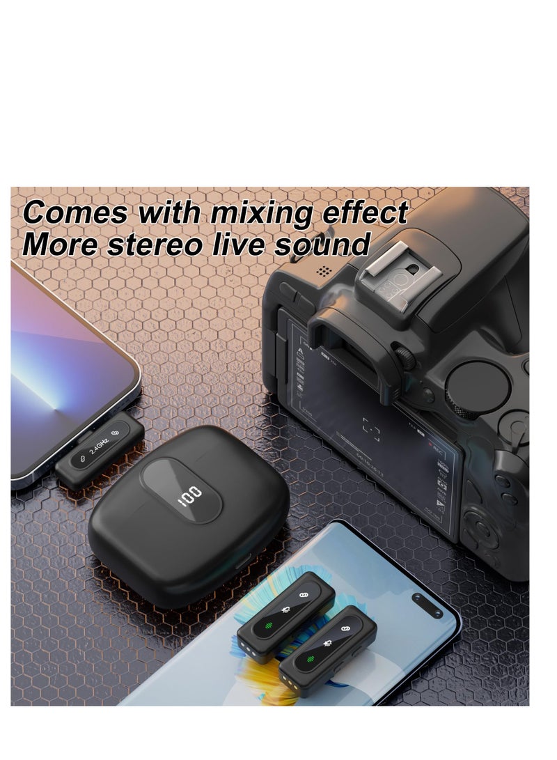 SYOSI Wireless Mini Lavalier Lapel Microphone - 2 Pack Clip on Microphone for iPhone Android iPad with Charging Case 48H Plug and Pick-up 2.4G Ultra-Low Delay Noise Reduction for Video Podcast Vlog YouTube - Image 3