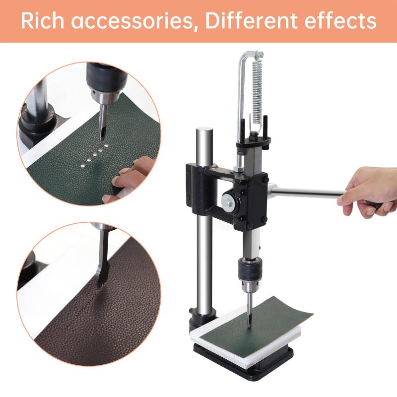 FASTTOBUY Leather Hole Puncher Hand Punching Machine Manual Press Puncher Punch Tools for DIY Craft (with Chuck, PP Plate and Aluminum Plate) (Style D) - Image 4