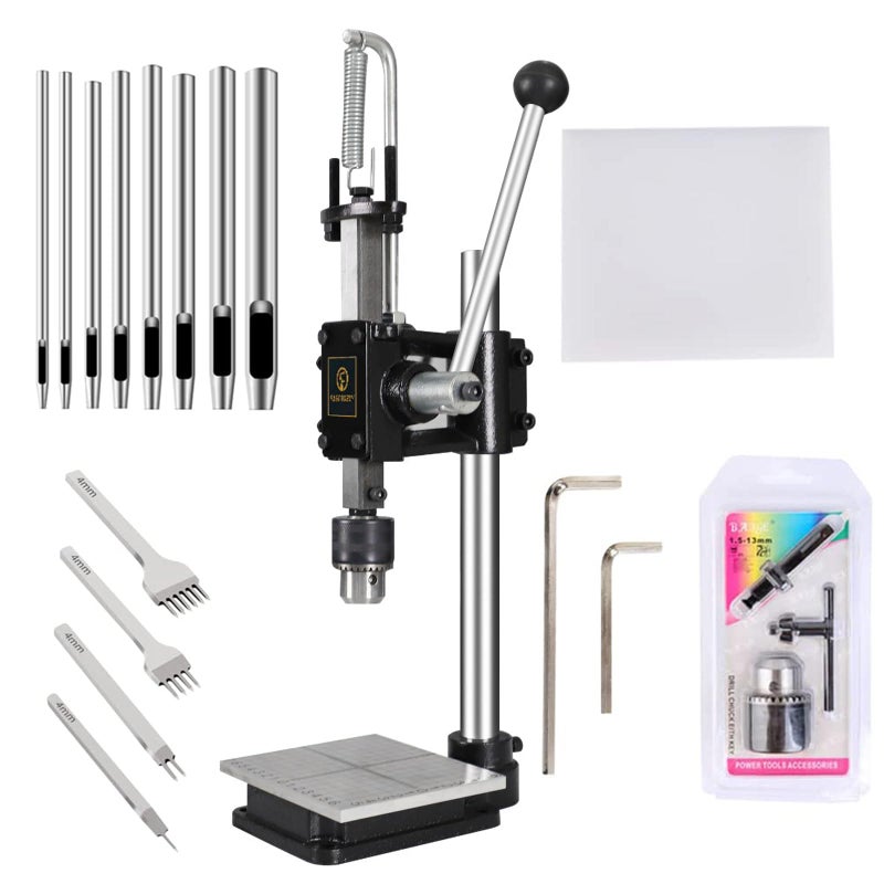 FASTTOBUY Leather Hole Puncher Hand Punching Machine Manual Press Puncher Punch Tools for DIY Craft (with Chuck, PP Plate and Aluminum Plate) (Style D) - Image 1