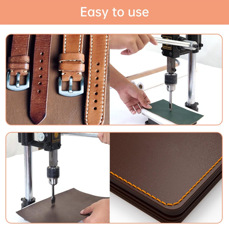 FASTTOBUY Leather Hole Puncher Hand Punching Machine Manual Press Puncher Punch Tools for DIY Craft (with Chuck, PP Plate and Aluminum Plate) (Style D) - Image 3