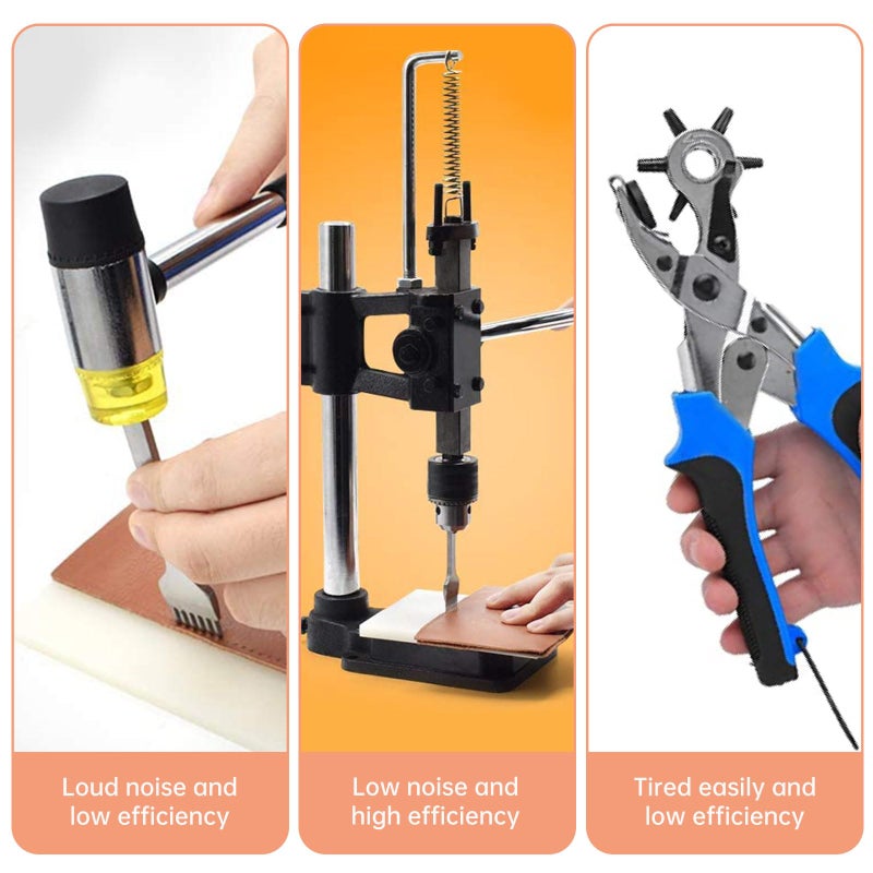 FASTTOBUY Leather Hole Puncher Hand Punching Machine Manual Press Puncher Punch Tools for DIY Craft (with Chuck, PP Plate and Aluminum Plate) (Style D) - Image 5