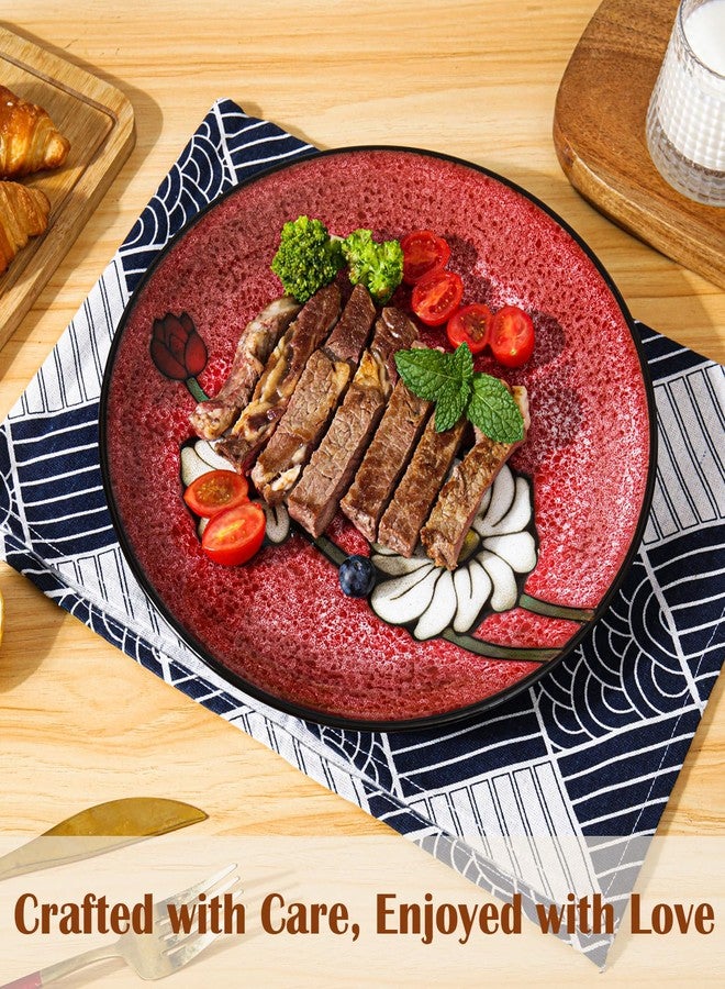 Katathani Ceramic Dinner Plates Set of 4, 11 Inch Underglaze Painting Large Porcelain Plates, Salad Plates-Microwave, Oven and Dishwasher Safe, Scratch Resistant - Image 3