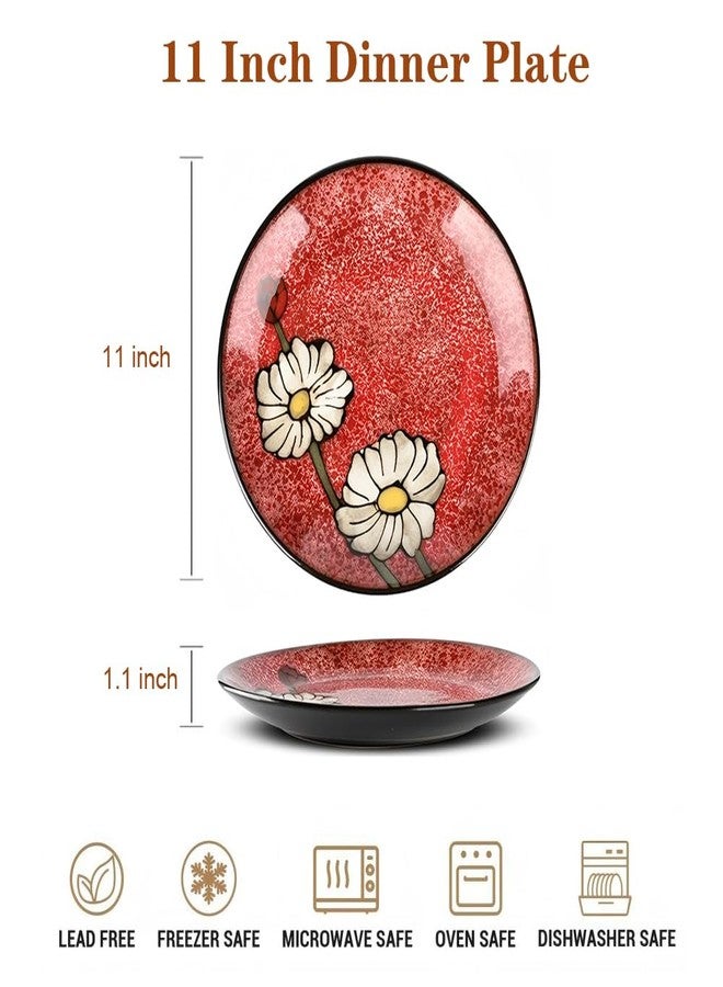 Katathani Ceramic Dinner Plates Set of 4, 11 Inch Underglaze Painting Large Porcelain Plates, Salad Plates-Microwave, Oven and Dishwasher Safe, Scratch Resistant - Image 2