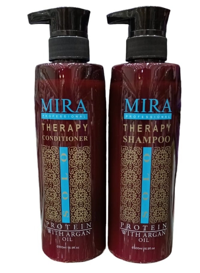 Mira Shampoo 500 ml and Conditioner 500 ml With Argan Oil and Protein to Maintain Hair Treated With Protein or Keratin