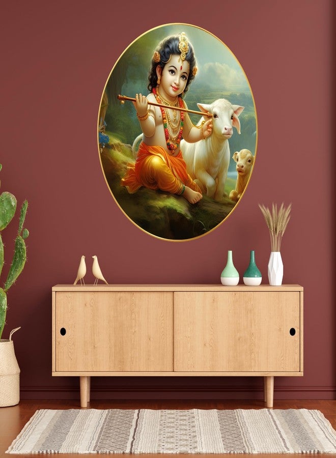 Nozvera Modern Radha Krishna Wall Painting with Frame - Sparkle Glossy Round Golden Framed Large Painting for Office, Living Room, Bedroom, Home Wall Decoration (Design 20, 40 CM * 40 CM) - Image 3