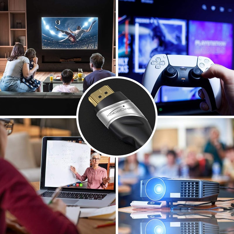 كيبل دايركت – ك��بل HDMI بدقة 10K و 8K، HDMI 2.1 ب – 2 متر، متوفر بأطوال 0.5-5 متر – معتمد، مطور في ألمانيا (كابل فائق السرعة، للكمبيوتر، PS5 أو Xbox، الشاشة أو التلفزيون – فضي/أسود) - Image 2