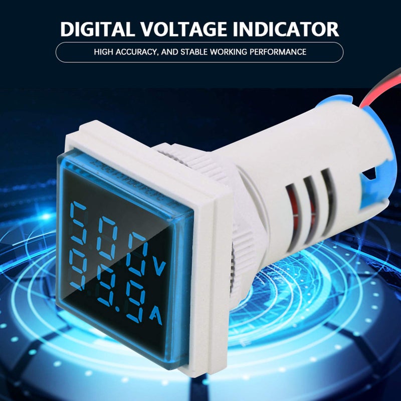 22mm Square LED Digital AC Voltage Ammeter Indicator 0 100A Signal Light 4 Colors Blue - Image 3