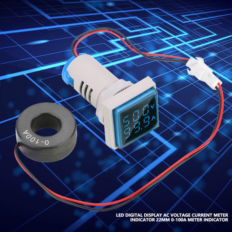 22mm Square LED Digital AC Voltage Ammeter Indicator 0 100A Signal Light 4 Colors Blue - Image 4