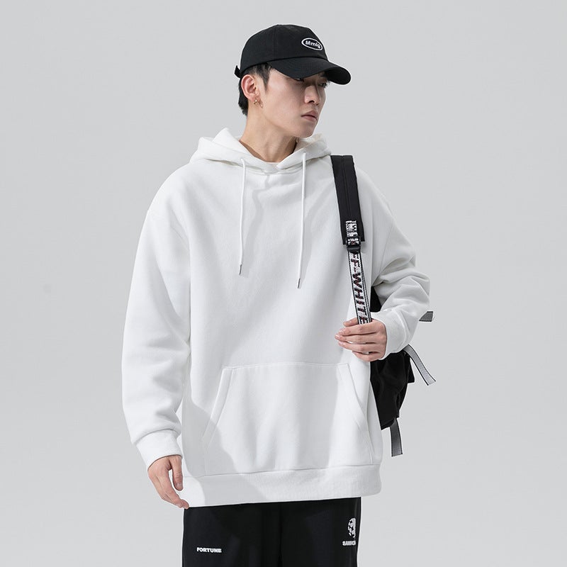 Spring and Autumn New Solid Color Hooded Sweatshirt Mens and Womens Loose oversize Couples Sweatshirt Long Sleeve Pocket Pullover Top Hooded black  - Image 3