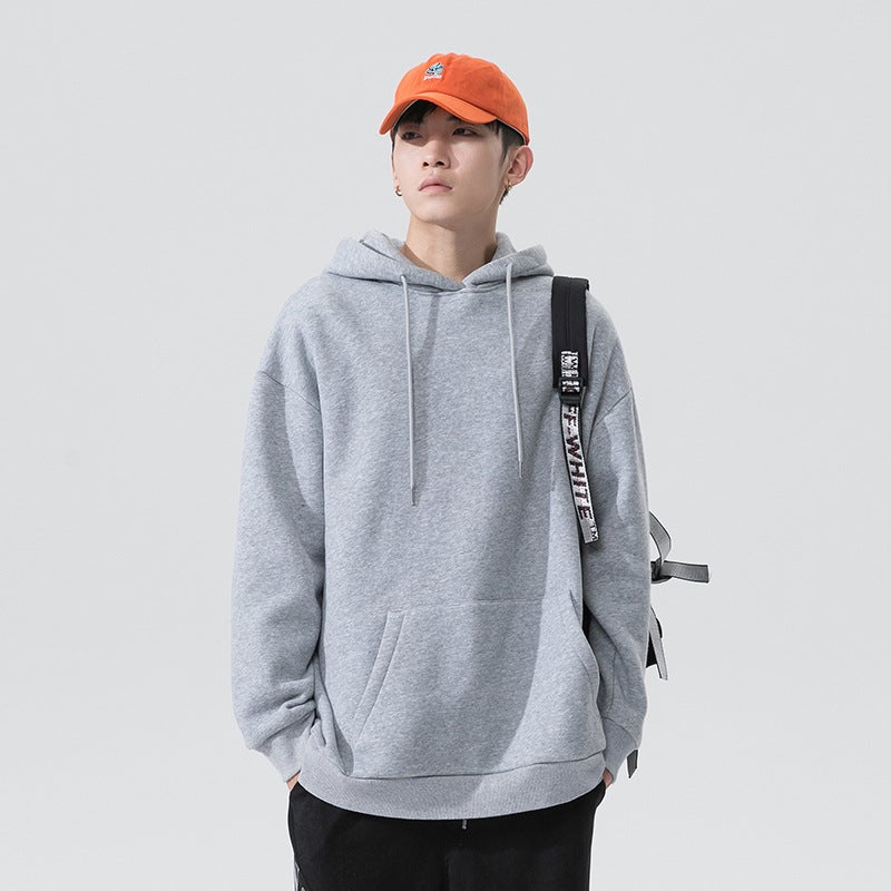 Spring and Autumn New Solid Color Hooded Sweatshirt Mens and Womens Loose oversize Couples Sweatshirt Long Sleeve Pocket Pullover Top Hooded black  - Image 5