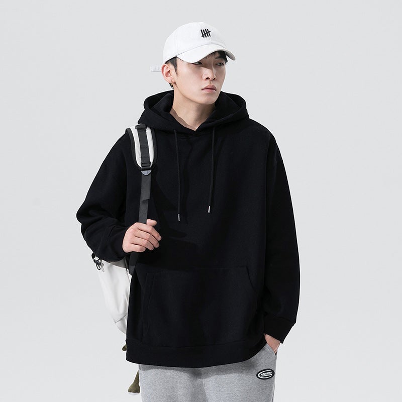 Spring and Autumn New Solid Color Hooded Sweatshirt Mens and Womens Loose oversize Couples Sweatshirt Long Sleeve Pocket Pullover Top Hooded black  - Image 1