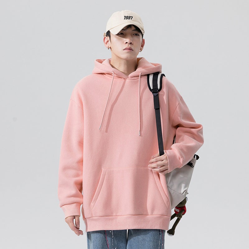 Spring and Autumn New Solid Color Hooded Sweatshirt Mens and Womens Loose oversize Couples Sweatshirt Long Sleeve Pocket Pullover Top Hooded black  - Image 2