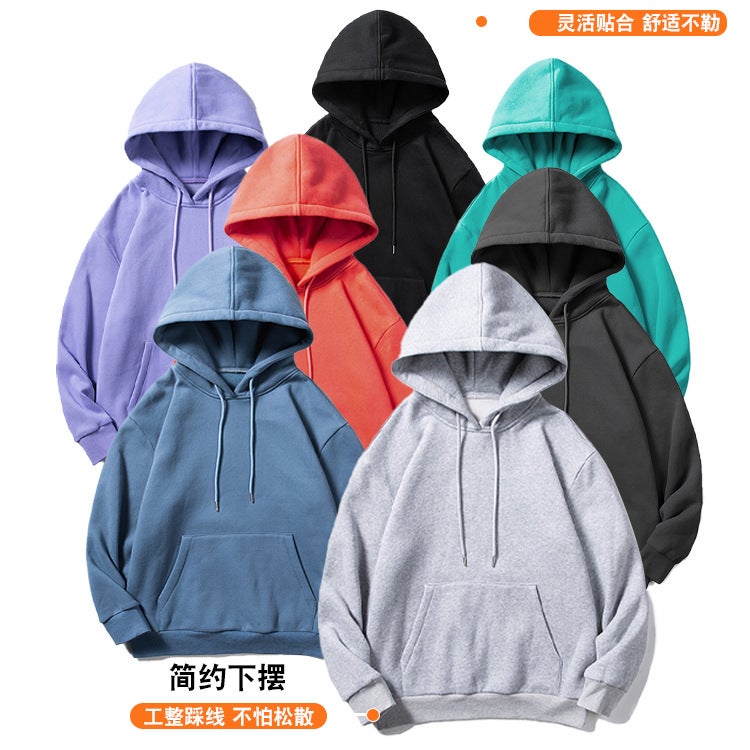 Spring and Autumn New Solid Color Hooded Sweatshirt Mens and Womens Loose oversize Couples Sweatshirt Long Sleeve Pocket Pullover Top Hooded black  - Image 4