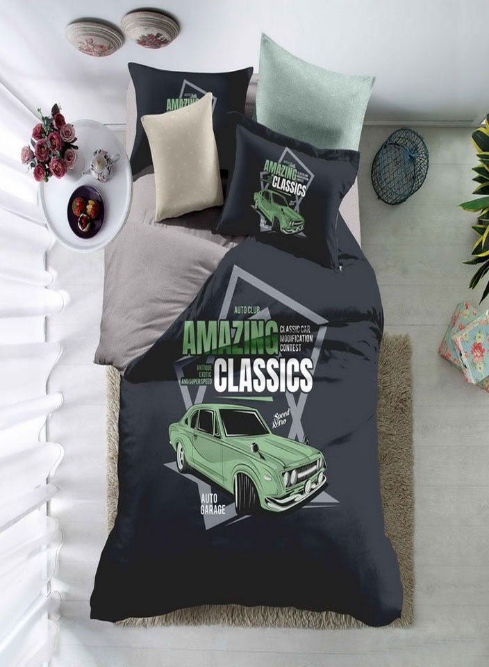 FAVORITE 4- Pieces Microfiber Children Comforter Set Twin Size Blue with Pattern Multi Colors - Image 1