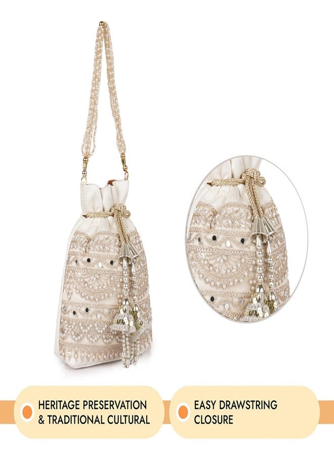 PLANX Velvet SilK Stylish Embroidery Unique Design Traditional Wedding Handheld Potli Bag For Women - Image 2