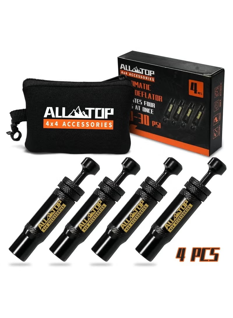ALL-TOP Adjustable Auto-Stop Tire Deflator Valve Kit (10-30 PSI) 4 PCS Screw-on Tyre Air Down Tool for Offroad 4x4 (with 5 Valve caps) - Image 1