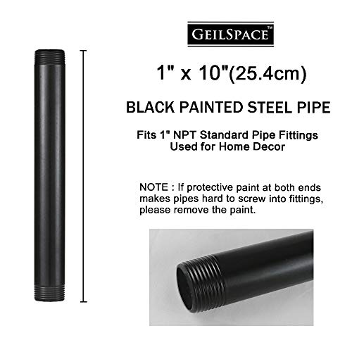 GeilSpace 1" × 10" Pre-Cut Black Metal Pipe, Industrial Steel Fits Standard One Inch Black Threaded Pipes and Fittings - Vintage DIY Industrial Shelving (1" × 10") - Image 2