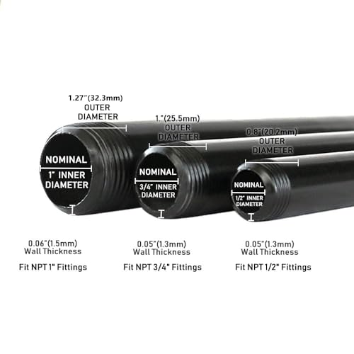 GeilSpace 1" × 10" Pre-Cut Black Metal Pipe, Industrial Steel Fits Standard One Inch Black Threaded Pipes and Fittings - Vintage DIY Industrial Shelving (1" × 10") - Image 5