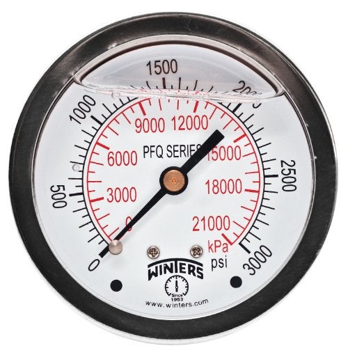 Winters Instruments Winters 2-1/2" Dial Size, Liquid Filled Industrial Pressure Gauge, Brass Internals, Stainless Steel Case, Dual Scale 0-3,000 psi/kPa, 1.5% Acc, 1/4" NPT Back Mount, Glycerin Filled Pressure Gauge - Image 2