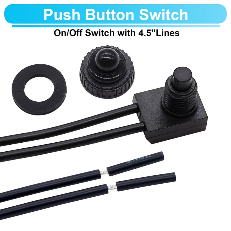 TWTADE 2PCS Waterproof RV Push Button Switch 12V ON/Off SPST Switch for Motorcycle/Auto Car Bathroom Fan with 4.5'' Lines KP-107 - Image 2