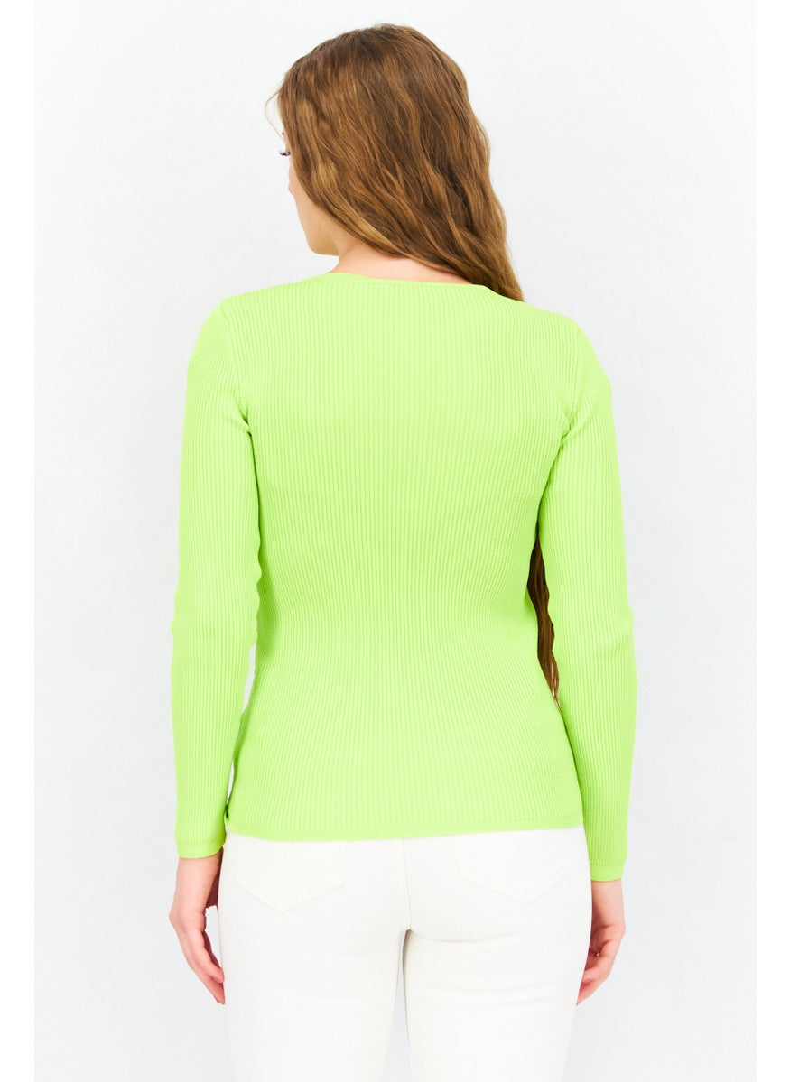TOPSHOP Women V Neck Long Sleeve Front Ruched Cut Out Top, Lime Green  - Image 4