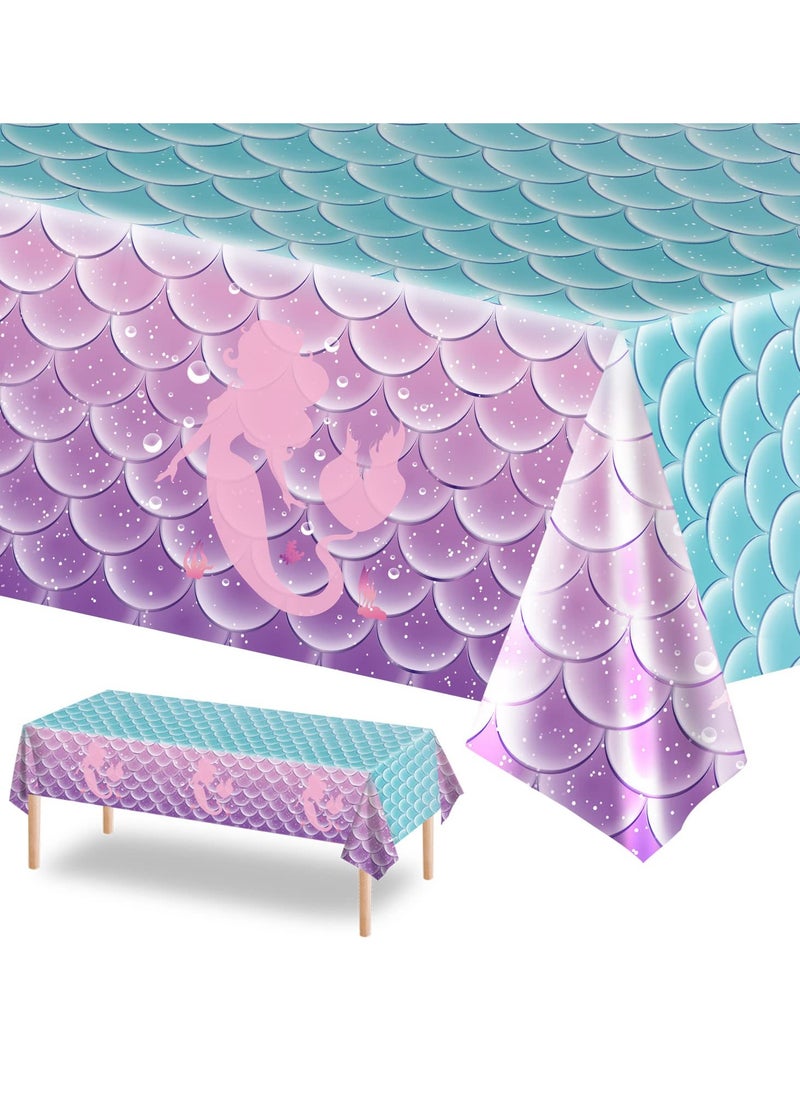 SYOSI Disposable Tablecloth, Mermaid Birthday Party Favors Tablecloth Decorations Plastic Table Cover for Girls Princess Under The Sea Baby Shower Themed 2pcs,108x54 Inch  - Image 1