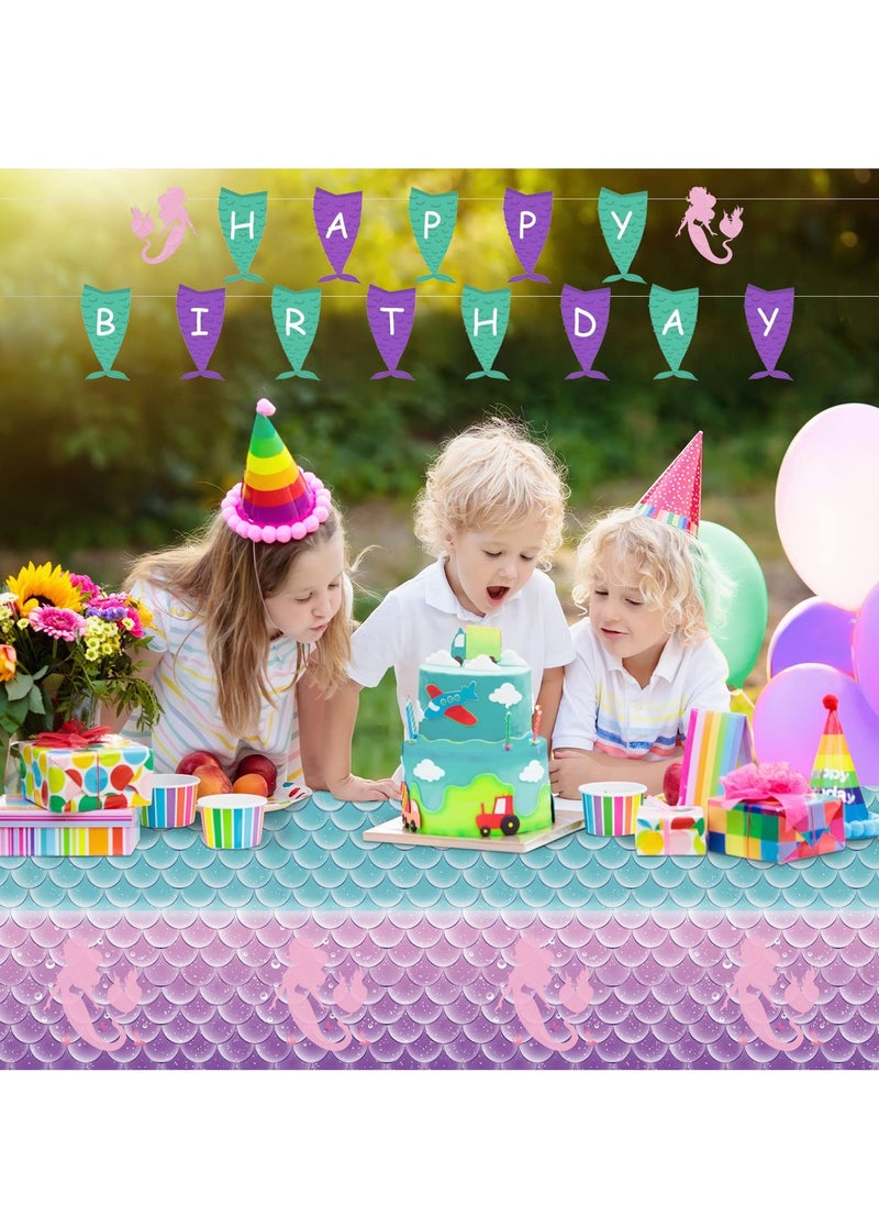 SYOSI Disposable Tablecloth, Mermaid Birthday Party Favors Tablecloth Decorations Plastic Table Cover for Girls Princess Under The Sea Baby Shower Themed 2pcs,108x54 Inch  - Image 5