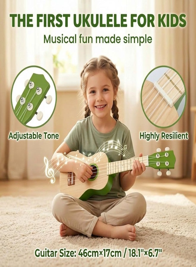 Raimy Kids Guitar Set, 7 in 1 Wooden Musical Instruments for Toddlers 3+ Montessori Music Toys Set with Ukulele/Tambourine/Hand Bell/Clarinet/Guiro/Maraca for Boys Girls Birthday Gift (Green) - Image 4