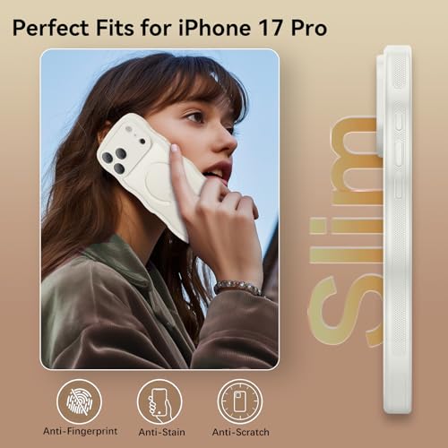 YINLAI for iPhone 17 Pro Case 6.3-inch [Compatible with MagSafe] [Soft Silicone] [Curly Wave] [Anti-Fingerprint] [Full Body Military Shockproof], Light Grey - Image 4