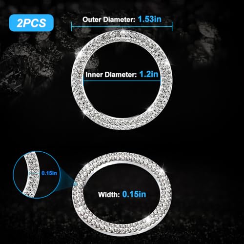 STHIRA® 2 PCS Crystal Double Rhinestone Car Push Start Button Cover Bling Push Start Ring for Womens Car Interior Decorative Knob Accessory Stylish & Durable Bling Car Engine Start Stop Button Cover - Image 2