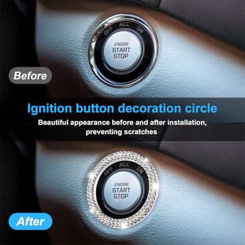 STHIRA® 2 PCS Crystal Double Rhinestone Car Push Start Button Cover Bling Push Start Ring for Womens Car Interior Decorative Knob Accessory Stylish & Durable Bling Car Engine Start Stop Button Cover - Image 5